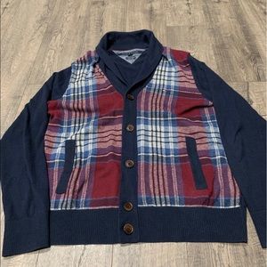 Tommy Hilfiger Cardigan Sweater Luxury Blend Plaid